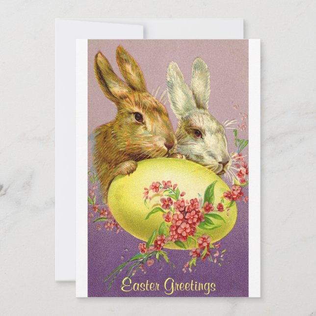 Easter Bunnies and Egg Vintage Invitation (Front)