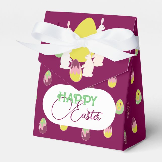 Easter bunnies and painted eggs. Favour Box (Front Side)