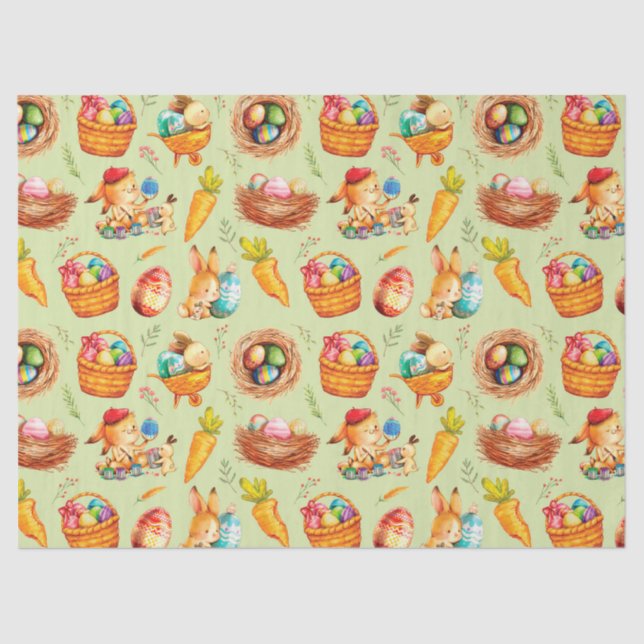 Easter Bunnies At Work Tissue Paper (Front)