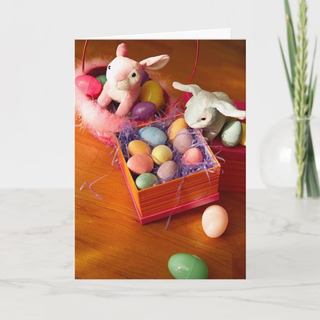 Easter Bunnies & Box of Eggs Card (Front)