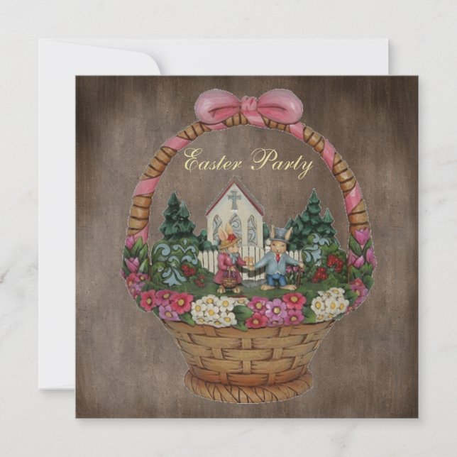 Easter Bunnies & Church Basket Easter Party Invitation (Front)