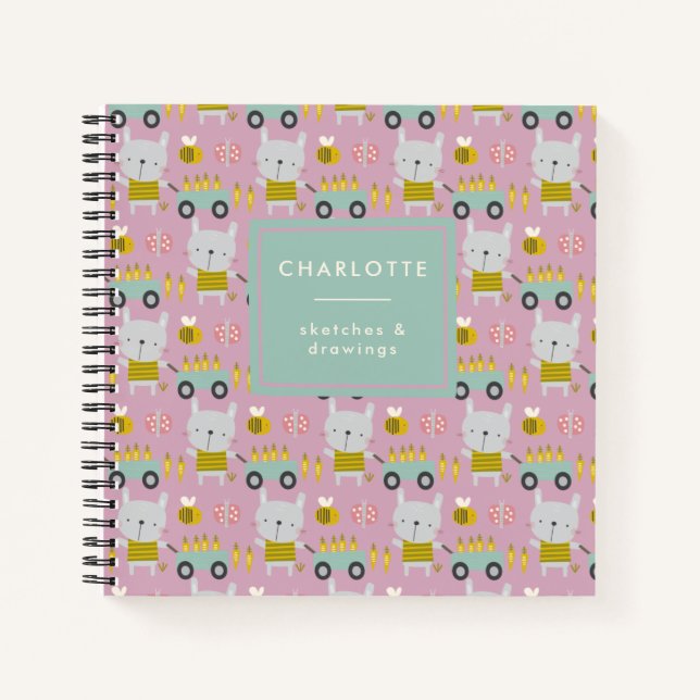 Easter Bunnies Cute Animal Personalised Sketchbook Notebook (Front)