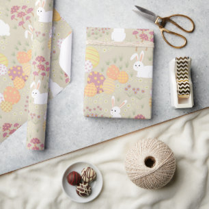 Easter Bunnies, Eggs and Flowers Pastel Colours  Wrapping Paper