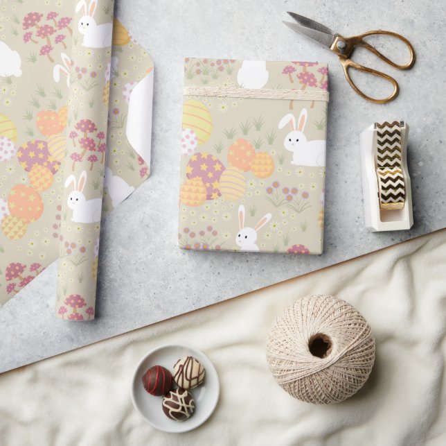 Easter Bunnies, Eggs and Flowers Pastel Colours  Wrapping Paper (Crafts)