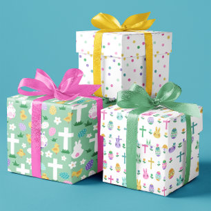 Easter Bunnies Eggs & Crosses Colourful Patterns Wrapping Paper Sheet