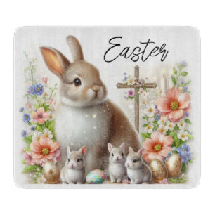 Easter Bunnies, Eggs, Flowers and a Cross Cutting Board
