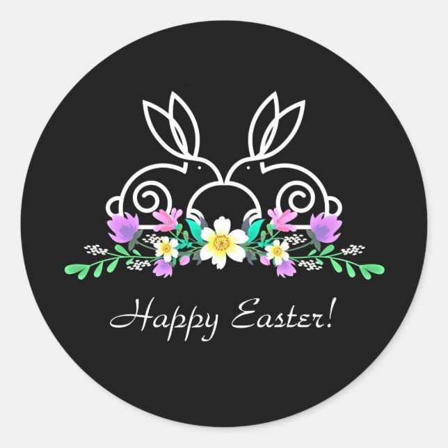Easter (Bunnies & Flowers) Classic Round Sticker (Front)