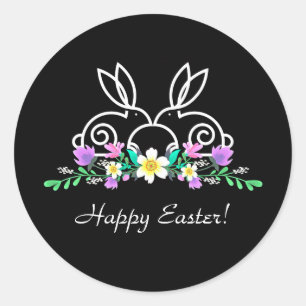 Easter (Bunnies & Flowers) Classic Round Sticker