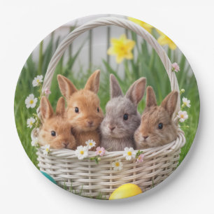 Easter Bunnies in a Wicker Basket Paper Plate