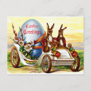 Easter Bunnies in Automobile Holiday Postcard