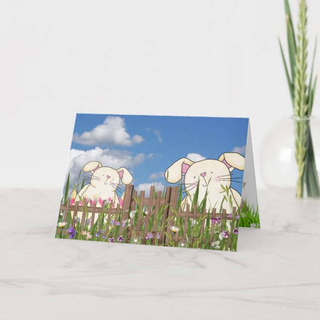 Easter Bunnies in Garden Holiday Card (Front)