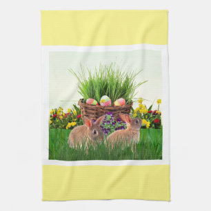 Easter Bunnies in the Garden / Spring Holiday Tea Towel