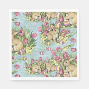 Easter Bunnies In The Garden w Tulips 2 Size Napkin