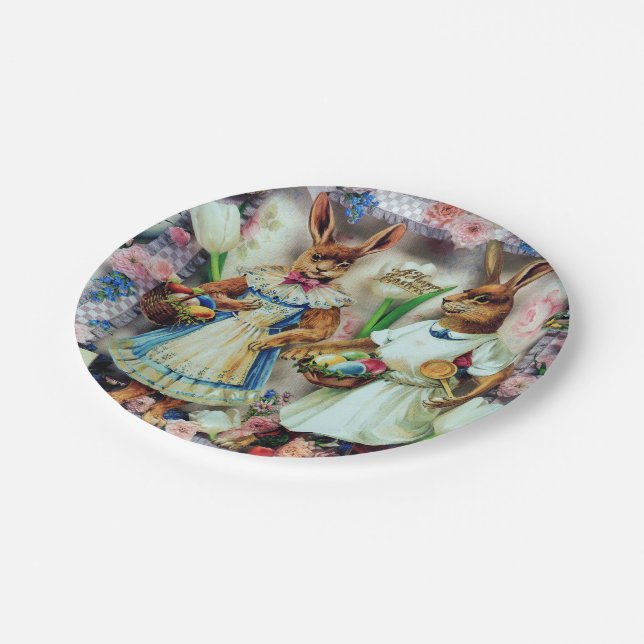 Easter Bunnies Rabbits Paper Plate (Angled)