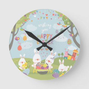 easter bunnies round clock