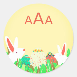 EASTER BUNNIES ROUND STICKER CUSTOM MONOGRAM