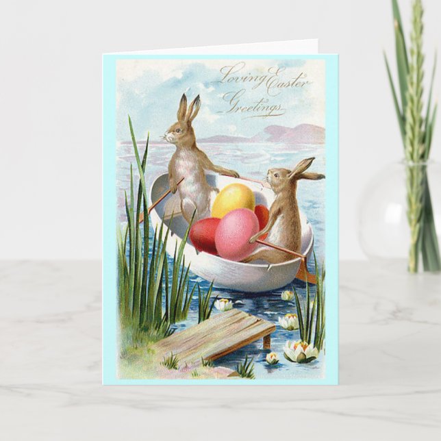 Easter Bunnies Rowboat Greeting Card (Front)