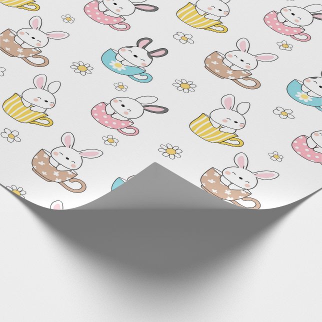 Easter Bunnies Tea Cups and Daisies  Wrapping Paper (Corner)