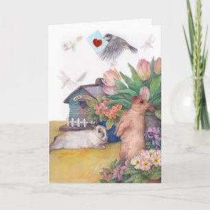 Easter Bunnies with Chickadee Special Delivery Holiday Card