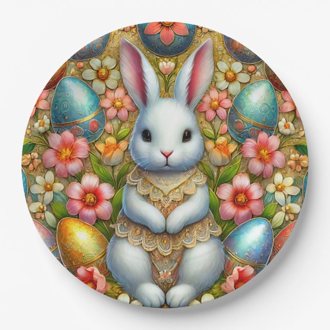 EASTER BUNNY 3D ~ Alcohol Inks ~  Paper Plate (Front)
