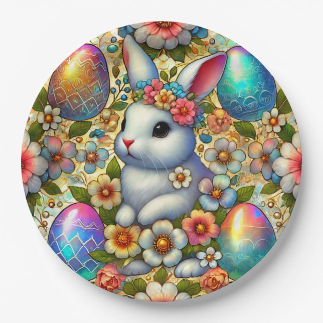 EASTER BUNNY 3D ~ Alcohol Inks ~  Paper Plate (Front)
