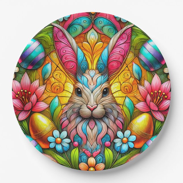 EASTER BUNNY 3D ~ Alcohol Inks ~  Paper Plate (Front)