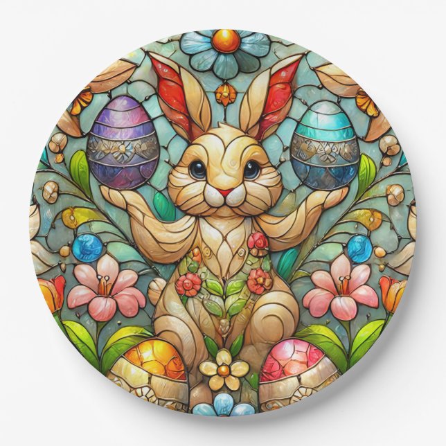 EASTER BUNNY 3D ~ Alcohol Inks ~  Paper Plate (Front)