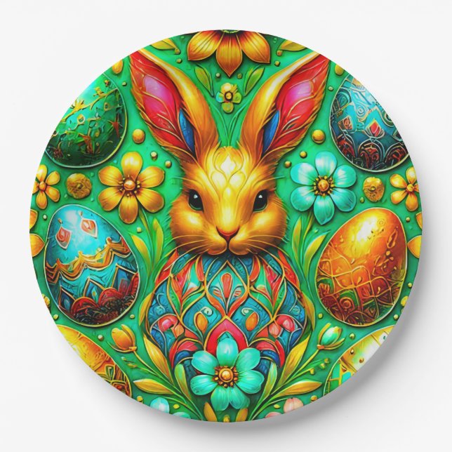 EASTER BUNNY 3D ~ Alcohol Inks ~  Paper Plate (Front)