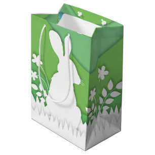 Easter bunny 3d cartoon spring nature green grass medium gift bag