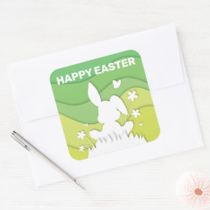 Easter bunny 3D paper cut green nature spring Square Sticker