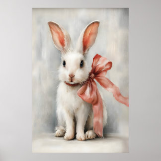 Easter Bunny a Bow Nursery Printable, Vintage Poster