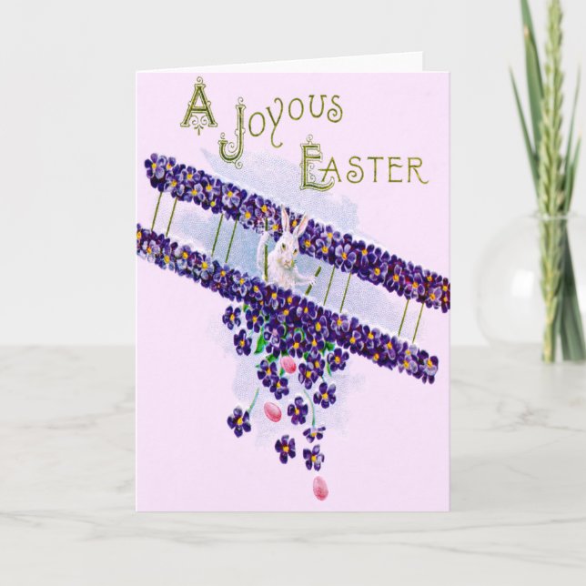 Easter Bunny Aeroplane Coloured Egg Holiday Card (Front)