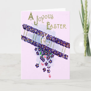 Easter Bunny Aeroplane Coloured Egg Holiday Card