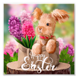 Easter bunny and a bouquet of hyacinths photo print
