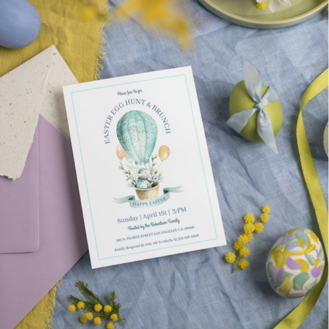 Easter bunny and a hot balloon egg hunt & easter thank you card (Creator Uploaded)