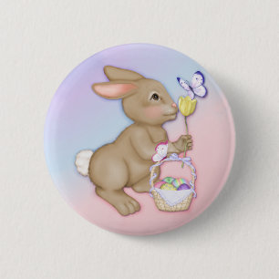 Easter Bunny and Basket 6 Cm Round Badge