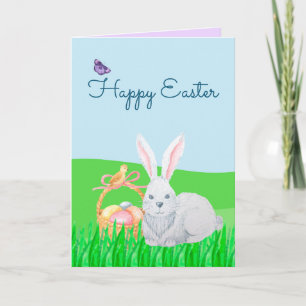 Easter Bunny And Basket Of Eggs Greeting Card