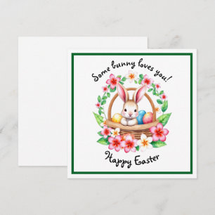 Easter bunny and basket of eggs holiday card