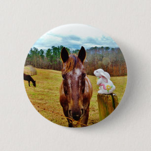 Easter Bunny and Brown horse 6 Cm Round Badge