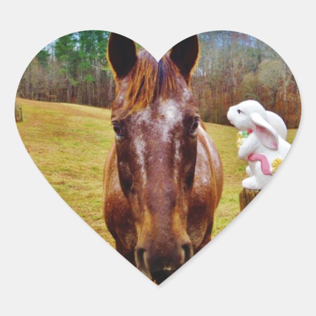 Easter Bunny and Brown horse Heart Sticker (Front)