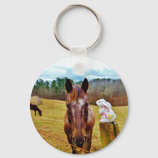 Easter Bunny and Brown horse Key Ring (Front)