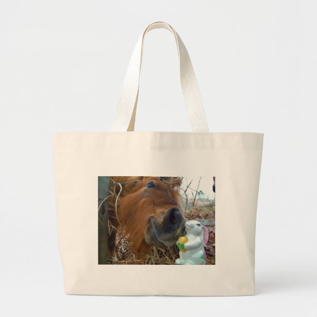 Easter Bunny and Brown horse Large Tote Bag (Front)