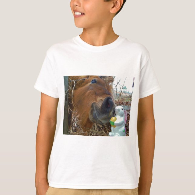 Easter Bunny and Brown horse T-Shirt (Front)
