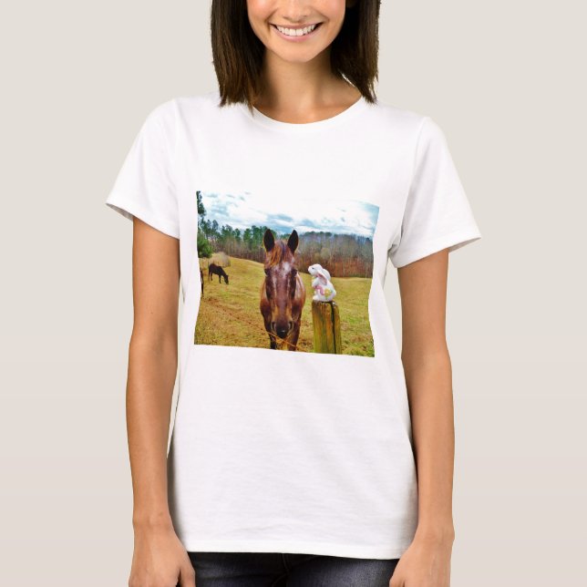Easter Bunny and Brown horse T-Shirt (Front)