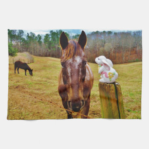 Easter Bunny and Brown horse Tea Towel