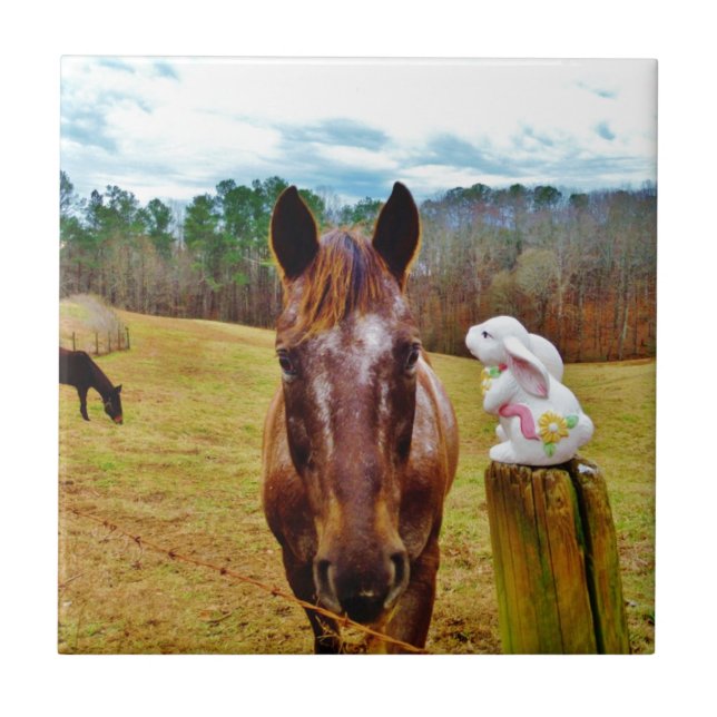 Easter Bunny and Brown horse Tile (Front)
