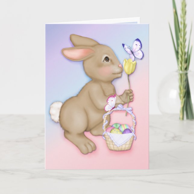 Easter Bunny and Butterfly Holiday Card (Front)