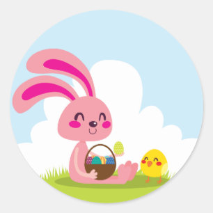 Easter Bunny and Chick Classic Round Sticker