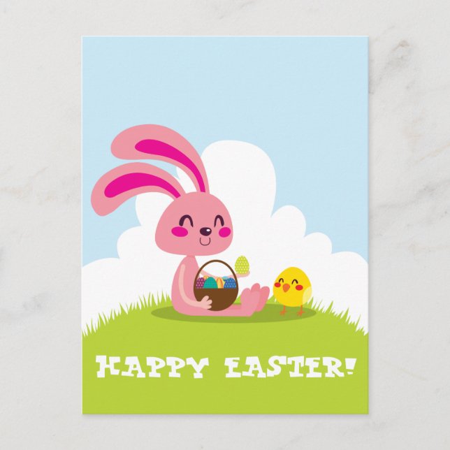 Easter Bunny and Chick Holiday Postcard (Front)