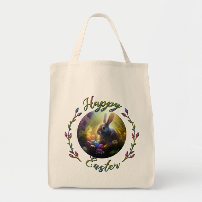 Easter Bunny and Chick With Egg Baskets Tote Bag (Front)